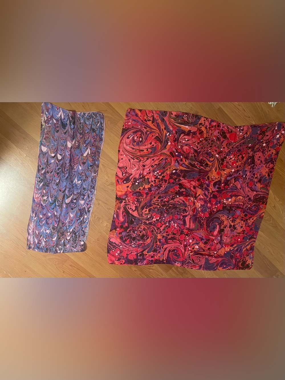 Red Marble Print Lightweight Women’s Scarf Wrap, Vintage, Colette